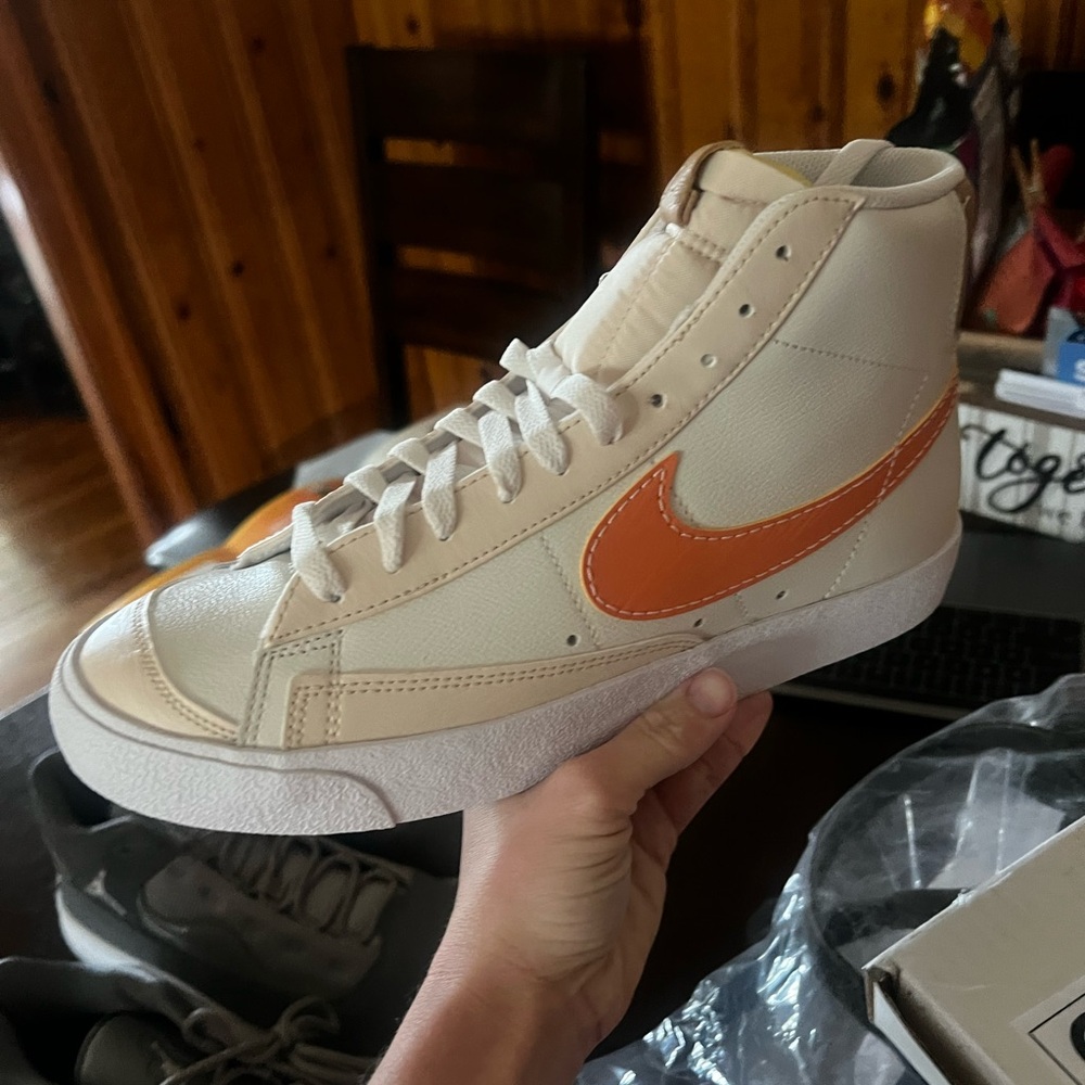 Nike Cream High-Tops with Orange Swoosh
